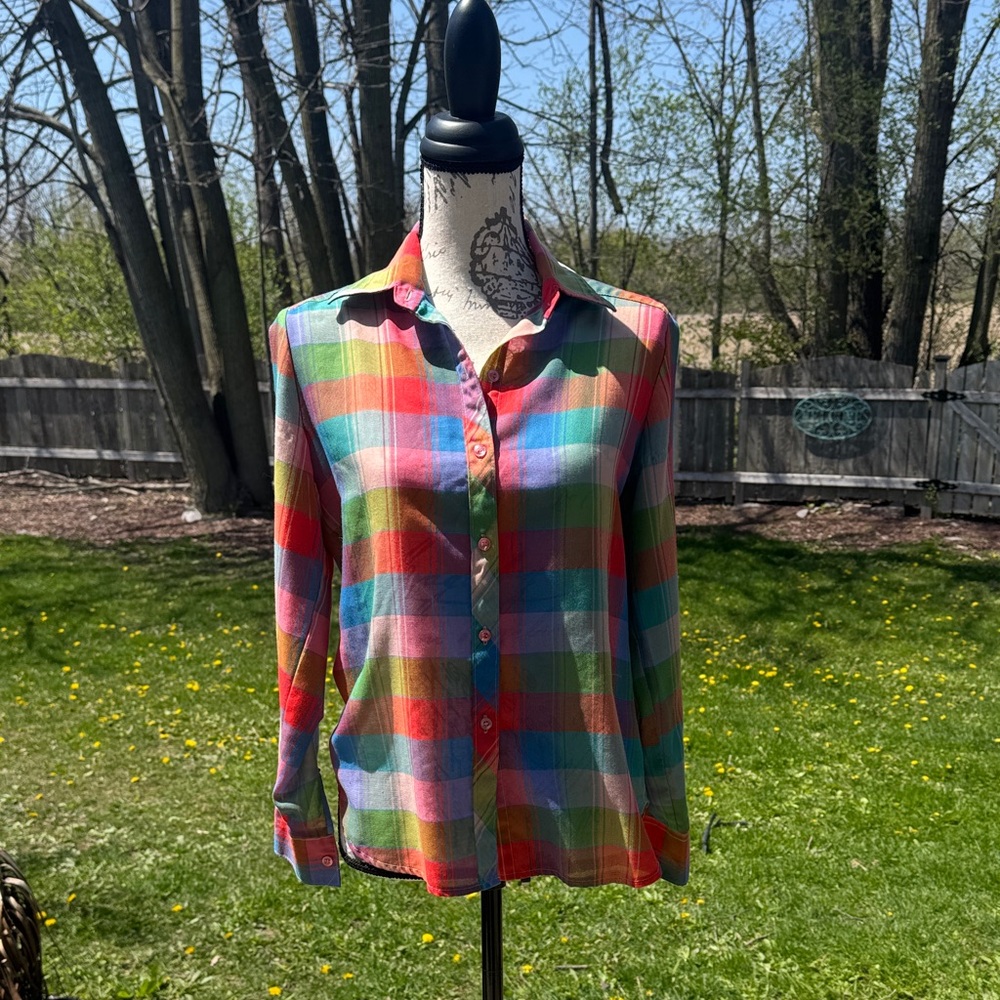 1980s Vintage Multicolor Plaid Button-Front Shirt